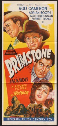 1d267 BRIMSTONE Aust daybill '49 stone litho of cowboys Rod Cameron & Walter Brennan!