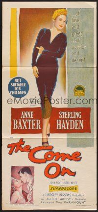 1d283 COME ON Aust daybill '56 full-length stone litho of very sexy bad girl Anne Baxter!