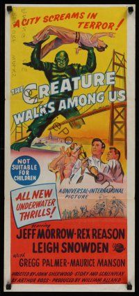 1d288 CREATURE WALKS AMONG US Aust daybill '56 art of monster attacking by Golden Gate Bridge!