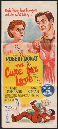 1d290 CURE FOR LOVE Aust daybill '49 stone litho of Robert Donat with naked girl!