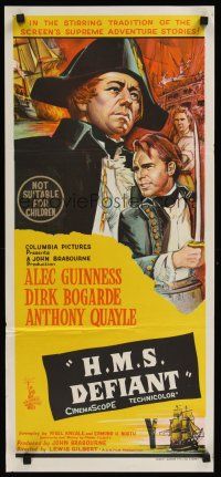 1d291 DAMN THE DEFIANT Aust daybill '62 stone litho of Alec Guinness & Dirk Bogarde!