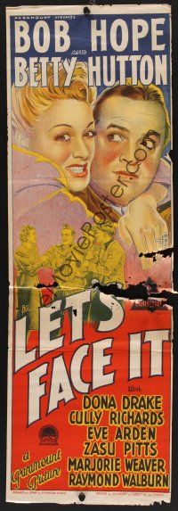 1d377 LET'S FACE IT Aust daybill '43 stone litho of Bob Hope & Betty Hutton, songs by Cole Porter!