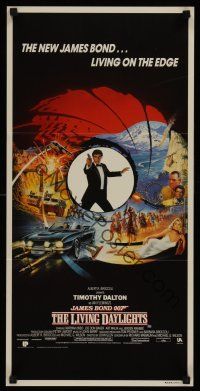 1d381 LIVING DAYLIGHTS Aust daybill '87 Timothy Dalton as James Bond, cool artwork montage!