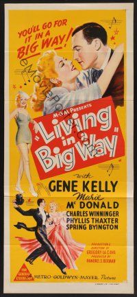 1d382 LIVING IN A BIG WAY Aust daybill '47 great images of Gene Kelly with pretty Marie McDonald!