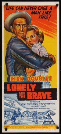 1d384 LONELY ARE THE BRAVE Aust daybill '62 Kirk Douglas classic, life can never cage him!