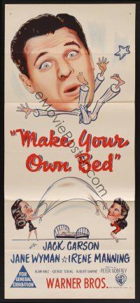 1d388 MAKE YOUR OWN BED Aust daybill '44 wacky art of Jack Carson, Jane Wyman, & Irene Manning!