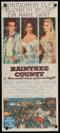 1d435 RAINTREE COUNTY Aust daybill '57 art of Montgomery Clift, Elizabeth Taylor & Eva Marie Saint!