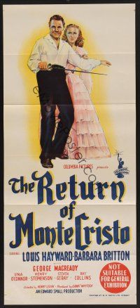 1d444 RETURN OF MONTE CRISTO Aust daybill '46 Louis Hayward as the Count, pretty Barbara Britton!