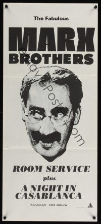 1d449 ROOM SERVICE/NIGHT IN CASABLANCA Aust daybill '70s great headshot image of Groucho Marx!