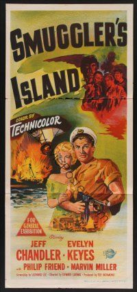 1d462 SMUGGLER'S ISLAND Aust daybill '51 artwork of manly Jeff Chandler & sexy Evelyn Keyes!