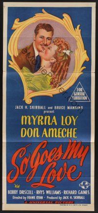 1d464 SO GOES MY LOVE Aust daybill '46 wonderful romantic stone litho of Myrna Loy & Don Ameche!