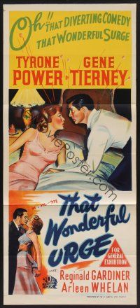 1d492 THAT WONDERFUL URGE Aust daybill '49 art of Tyrone Power about to kiss sexy Gene Tierney!