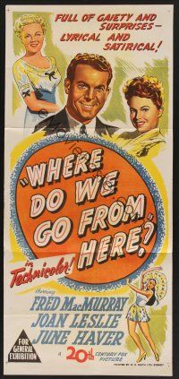 1d531 WHERE DO WE GO FROM HERE Aust daybill '45 Fred MacMurray, Joan Leslie & June Haver!