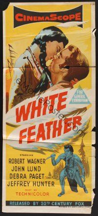 1d533 WHITE FEATHER Aust daybill '55 art of Robert Wagner & Native American Debra Paget!