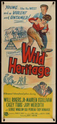 1d538 WILD HERITAGE Aust daybill '58 Will Rogers Jr. & Maureen O'Sullivan are violent & untamed!