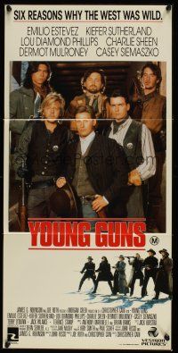 1d542 YOUNG GUNS Aust daybill '88 Emilio Estevez, Charlie Sheen, Kiefer Sutherland, Phillips