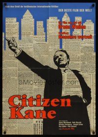 1d069 CITIZEN KANE 2-sided German '62 some called Orson Welles a hero, others called him a heel!