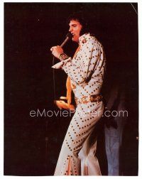1e587 ELVIS PRESLEY color deluxe 10.25x13.25 still '70 full-length singing into microphone!
