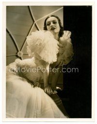 1e635 JOAN CRAWFORD deluxe 10x13 still '30s wonderful portrait in frilly dress by Hurrell!