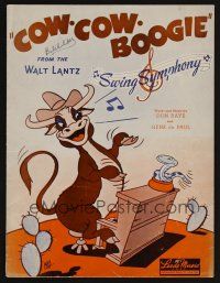 1e762 COW COW BOOGIE sheet music '43 Alex Lovy artwork of cow playing piano!