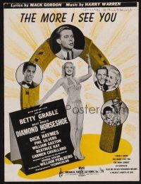 1e769 DIAMOND HORSESHOE sheet music '45 sexy dancer Betty Grable, The More I See You!