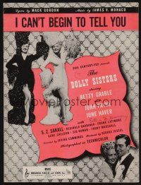 1e771 DOLLY SISTERS sheet music '45 Betty Grable & June Haver, I Can't Begin to Tell You!