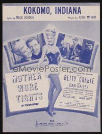 1e826 MOTHER WORE TIGHTS sheet music '47 sexy Betty Grable, Dan Dailey, Kokomo, Indiana!