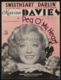 1e845 PEG O' MY HEART sheet music '33 close-up of Marion Davies, Sweetheart Darlin'!