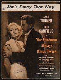 1e852 POSTMAN ALWAYS RINGS TWICE sheet music '46 Garfield & Lana Turner, She's Funny That Way!