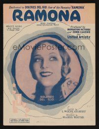 1e853 RAMONA sheet music '28 close-up of pretty Dolores Del Rio!