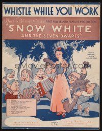 1e877 SNOW WHITE & THE SEVEN DWARFS sheet music '37 Disney cartoon classic, Whistle While You Work!