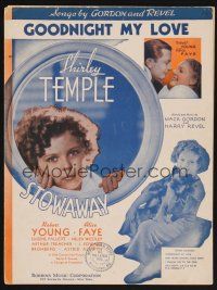 1e886 STOWAWAY sheet music '36 adorable Shirley Temple, Robert Young, Goodnight My Love!