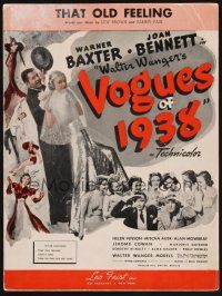 1e910 VOGUES OF 1938 sheet music '37 Warner Baxter & pretty Joan Bennett, That Old Feeling!