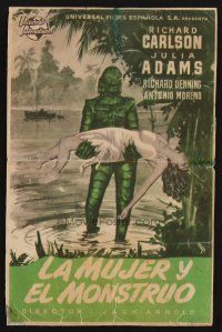 1e312 CREATURE FROM THE BLACK LAGOON Spanish herald '54 art of monster carrying sexy Julia Adams!