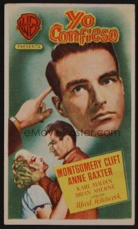 1e340 I CONFESS Spanish herald '53 Alfred Hitchcock, Montgomery Clift shaking Anne Baxter!