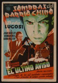 1e380 SHADOW OF CHINATOWN Spanish herald '36 great art of spooky Bela Lugosi, plus cool montage!