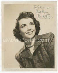 1e217 DOROTHY MALONE signed 8x10 still '50 head & shoulders smiling portrait in suit jacket!