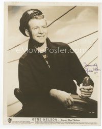 1e223 GENE NELSON signed 8x10 still '50s smiling c/u wearing sailor suit at ship's wheel!