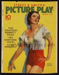 1f154 PICTURE PLAY magazine cover ONLY March 1932 art of sexy Conchita Montenegro by Modest Stein!
