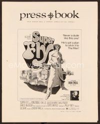 1f618 SUPER FLY pressbook '72 great artwork of Ron O'Neal with car & girl sticking it to The Man!