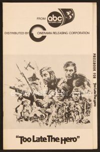 1f635 TOO LATE THE HERO pressbook '70 Robert Aldrich, Michael Caine & Cliff Robertson in WWII!