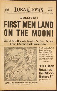 1f074 FIRST MEN IN THE MOON herald '64 Ray Harryhausen, H.G. Wells, cool newspaper design!