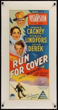 1g202 RUN FOR COVER linen Aust daybill '55 Richardson Studio stone litho of Cagney & top stars!