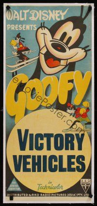 1g203 VICTORY VEHICLES linen Aust daybill '40s Disney World War II cartoon starring Goofy!
