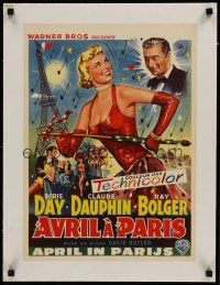 1g220 APRIL IN PARIS linen Belgian '53 Doris Day & Ray Bolger in France, different art!