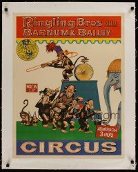 1g116 RINGLING BROS & BARNUM & BAILEY linen circus poster '50s Lawson Wood art, admission 3 nuts!