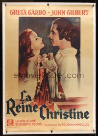 1g034 QUEEN CHRISTINA linen French 1p R40s great different artwork of Greta Garbo & John Gilbert!
