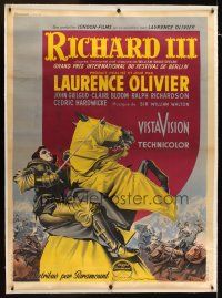 1g036 RICHARD III linen French 1p '55 different art of Laurence Olivier by Roger Soubie!