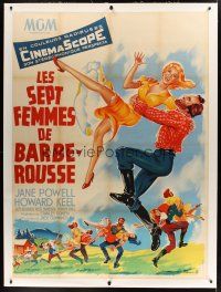 1g038 SEVEN BRIDES FOR SEVEN BROTHERS linen French 1p '55 art of Jane Powell & Keel by Roger Soubie!