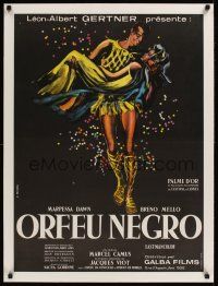 1g205 BLACK ORPHEUS linen French 23x32 R70s Marcel Camus' Orfeu Negro, best art by Georges Allard!